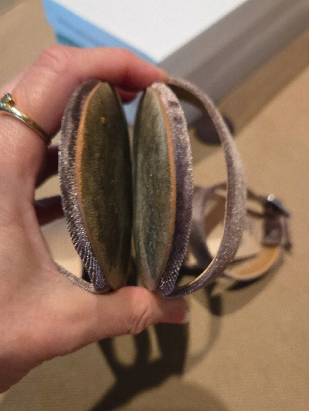 Steve Madden Velvet Ankle-Strap Heels in Taupe Size 8.5M - Picture 9 of 11
